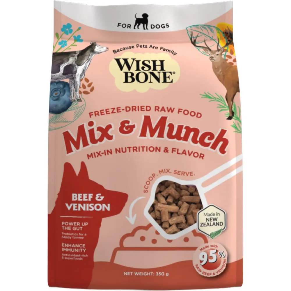 15% OFF: Wishbone Mix & Munch Beef & Venison Grain-Free Freeze-Dried Raw Food Dog Food Topper 350g