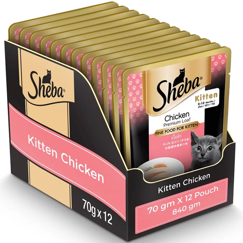 20% OFF: Sheba Chicken Premium Loaf for Kitten Pouch FIne Cat Food 70g x 12