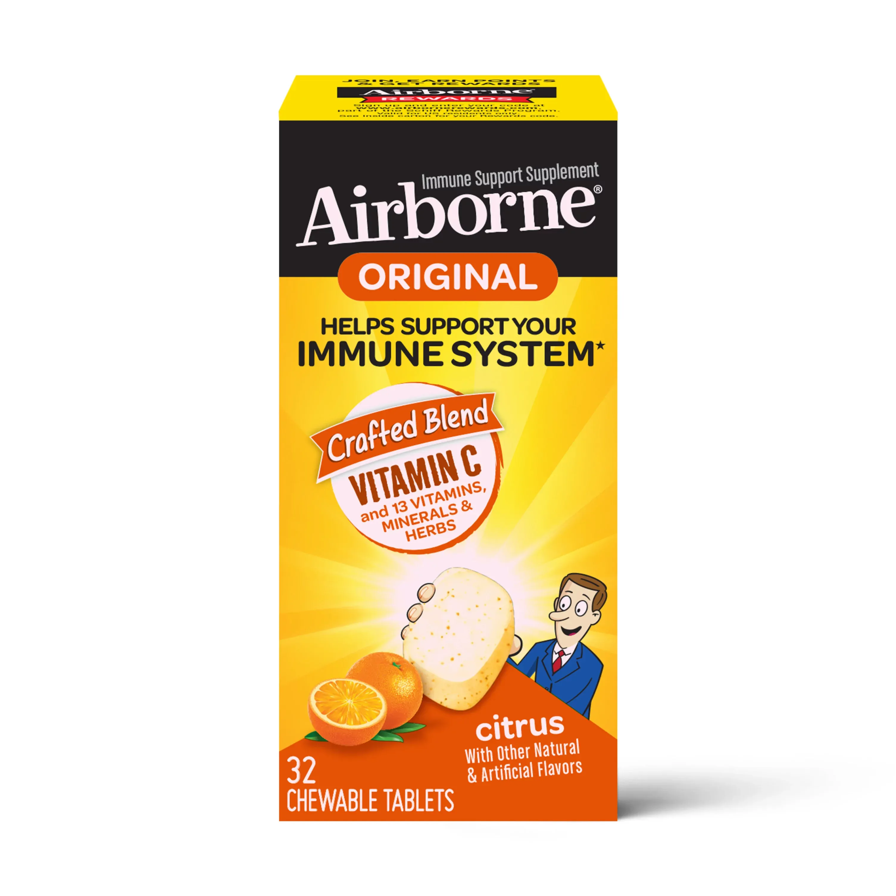 Airborne Citrus Chewable Immune Support Tablets 32 ct