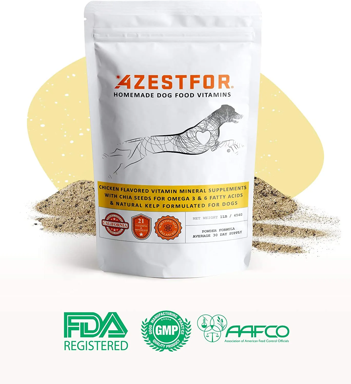 Azestfor Homemade Dog Food Supplement Dog Vitamins Made in USA Add to Holistic Whole Food Diets Raw BARF All Breeds Puppy Adult 16oz Powder