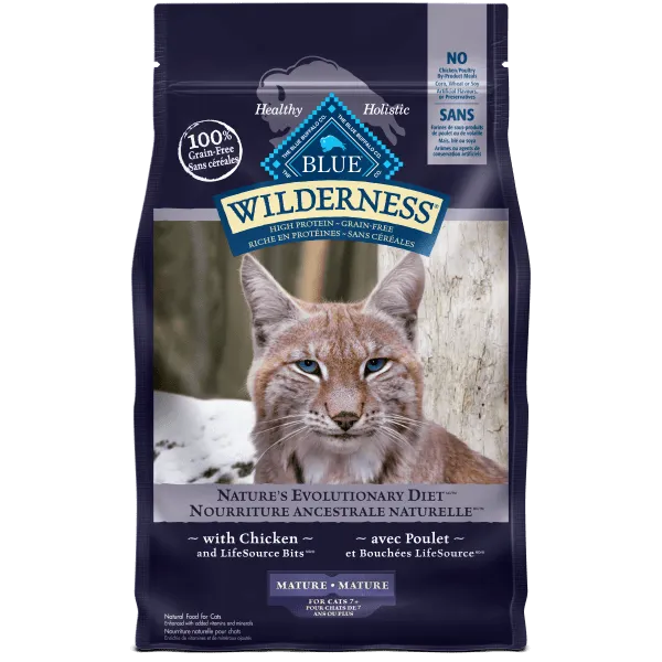 BLUE Wilderness Grain Free Mature Chicken Recipe Dry Cat Food, 5lb