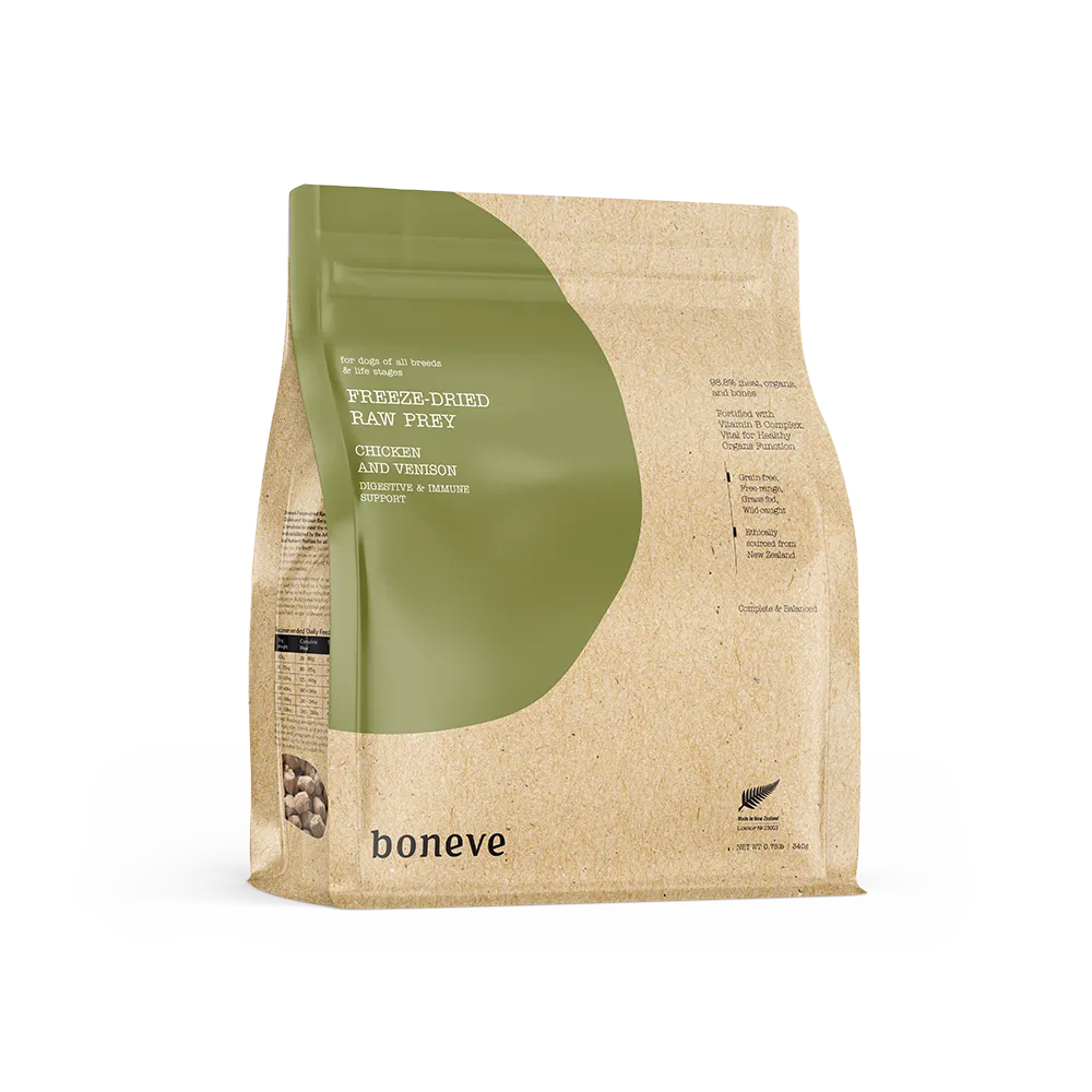 Boneve Dog Freeze-Dried Raw Prey Free-Range Grass-Fed Chicken & Venison 340g