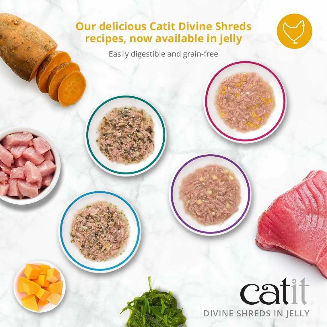 Catit Divine Shreds Tuna, Seabream & Wakame In Jelly 4 Pack