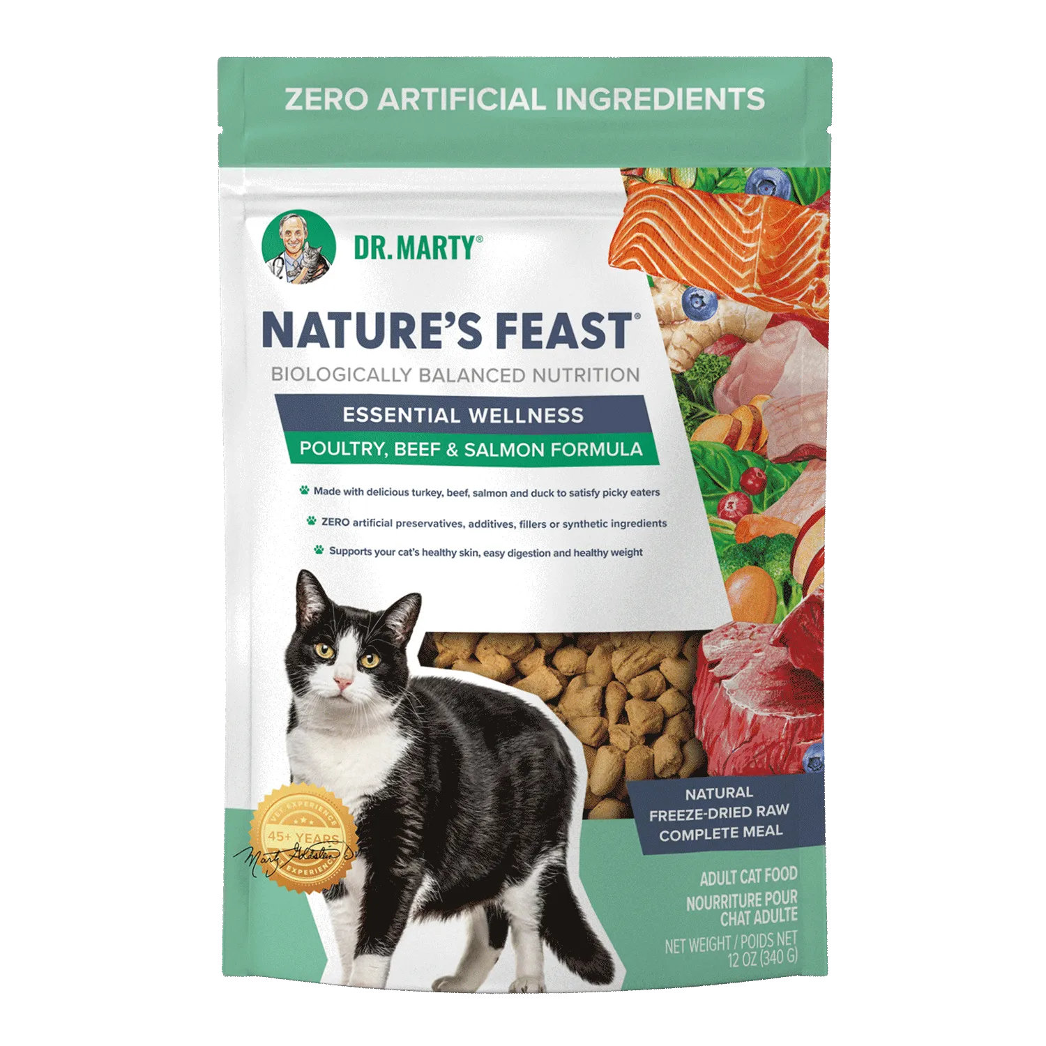 DR. MARTY Nature’s Feast Essential Wellness Poultry, Beef & Salmon Freeze Dried Raw Cat Food