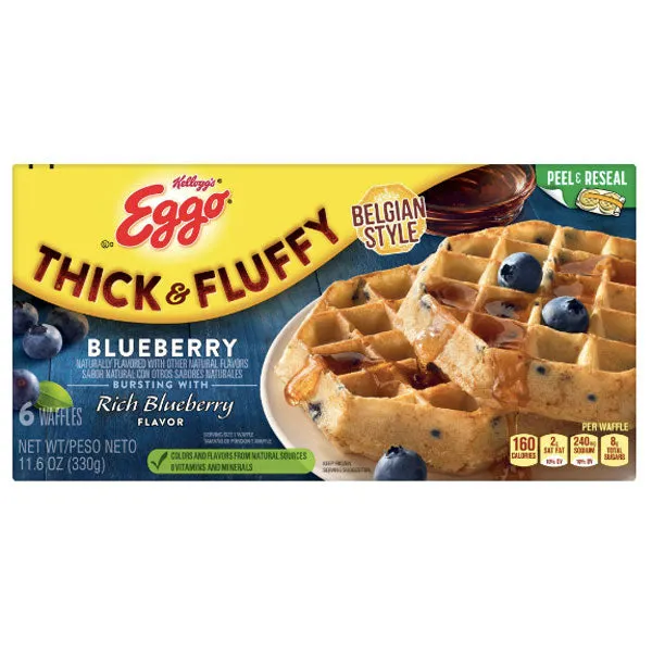 Eggo Thick and Fluffy Blueberry Frozen Waffles, 11.6 oz, 6 Count