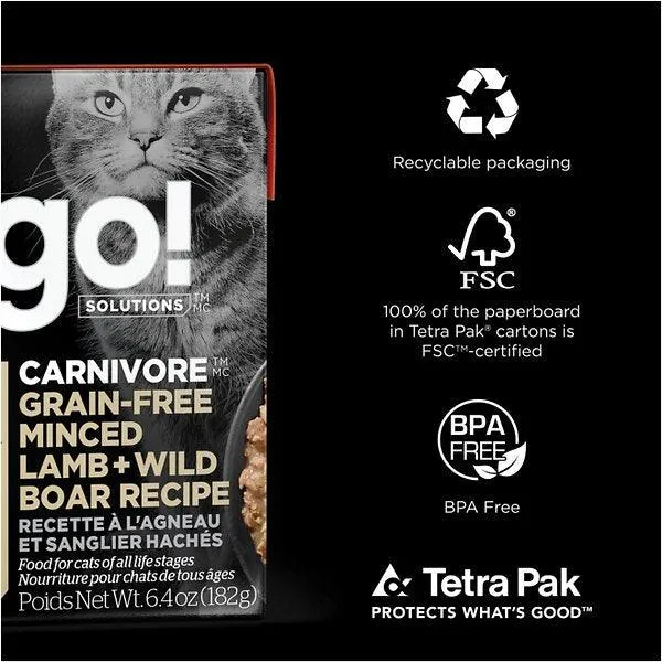 Go! Carnivore Grain Free Minced Lamb   Wild Boar Recipe for cats