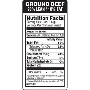 Ground Beef 90% Lean/10% Fat Label | Roll of 1,000