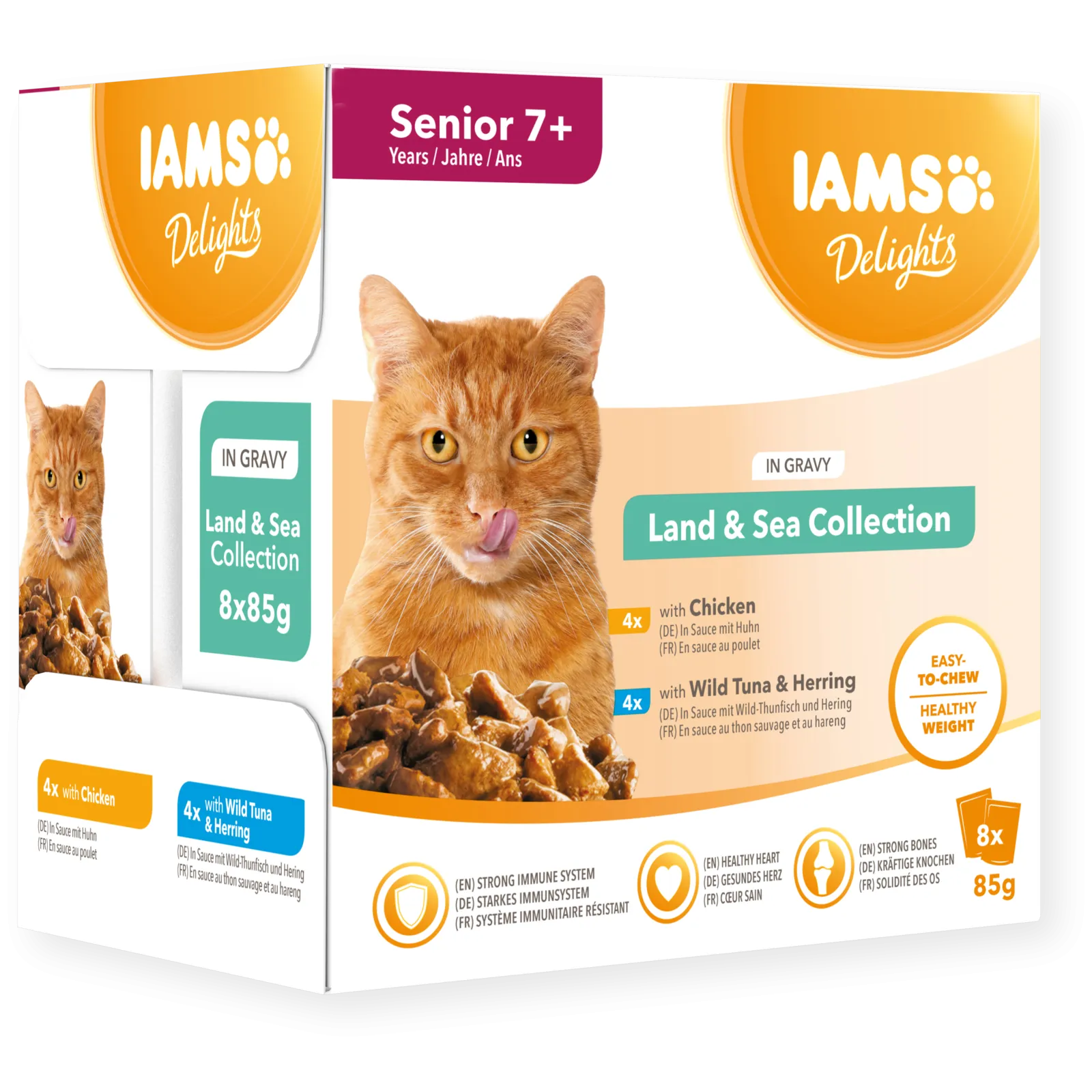 IAMS Wet Cat Food Senior Land & Sea Collection in Gravy 8 x 85g