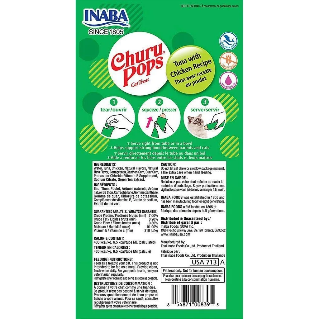 Inaba Churu Pops Tuna with Chicken Cat Treats 60g x 6