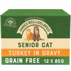 James Wellbeloved 12 x 85g Grain Free Turkey Senior Cat Food Pouches in Gravy