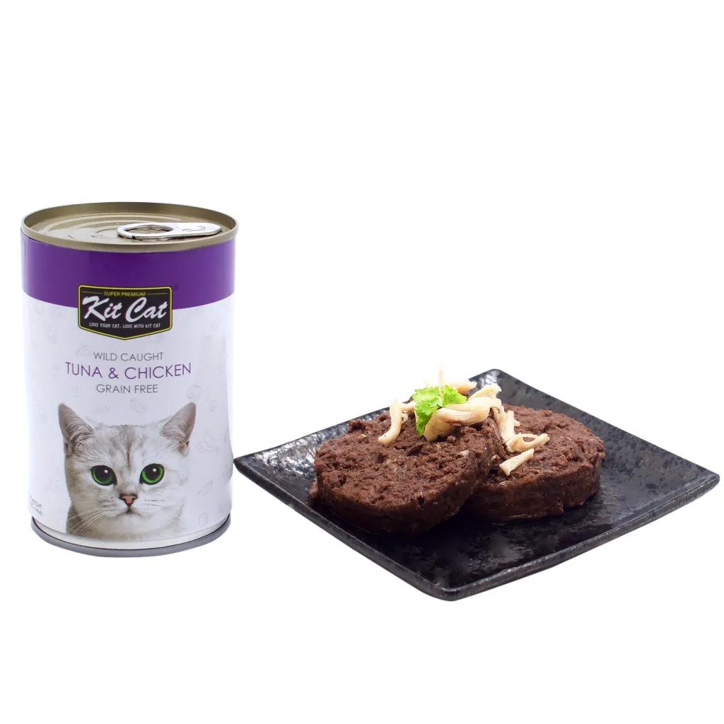 Kit Cat Super Premium Wet Cat Food 400g Can for Adult/Kitten Grain-Free, Wild-Caught, KitCat