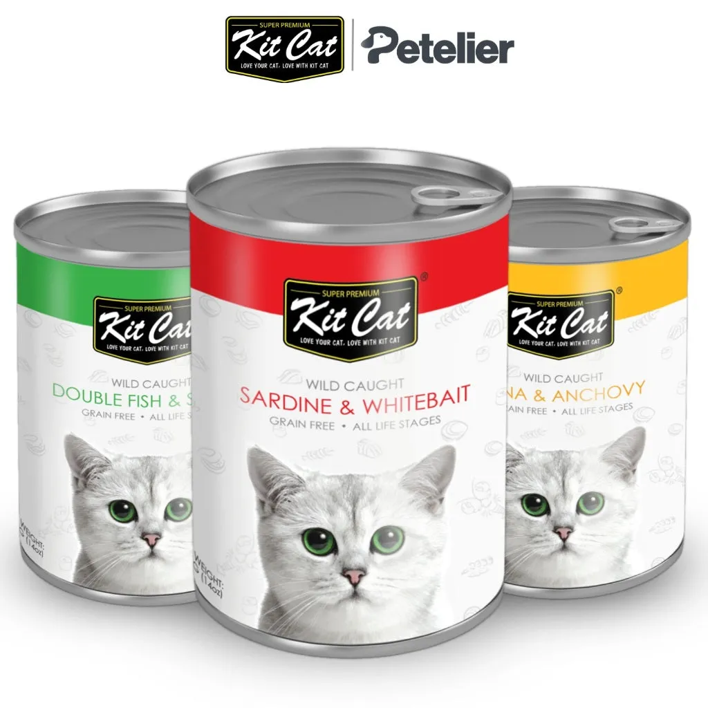 Kit Cat Super Premium Wet Cat Food 400g Can for Adult/Kitten Grain-Free, Wild-Caught, KitCat