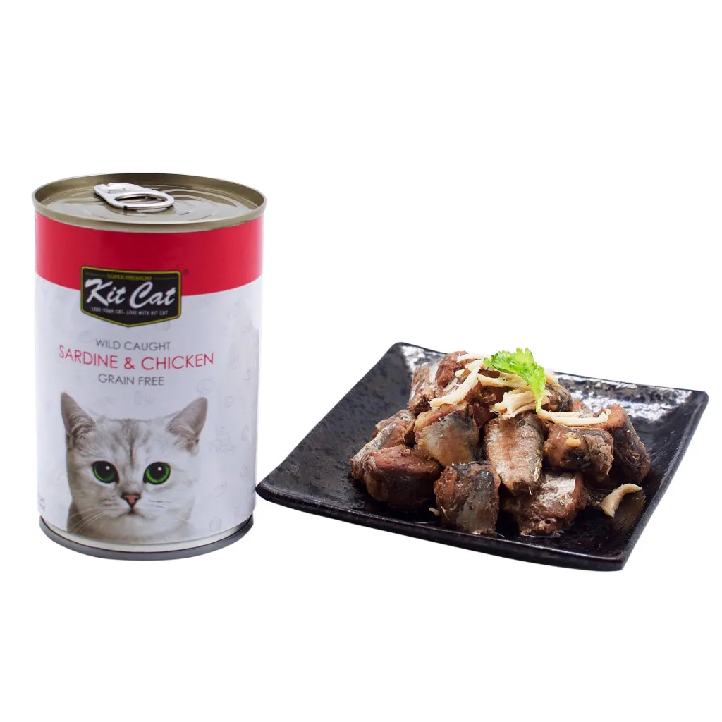 Kit Cat Super Premium Wet Cat Food 400g Can for Adult/Kitten Grain-Free, Wild-Caught, KitCat