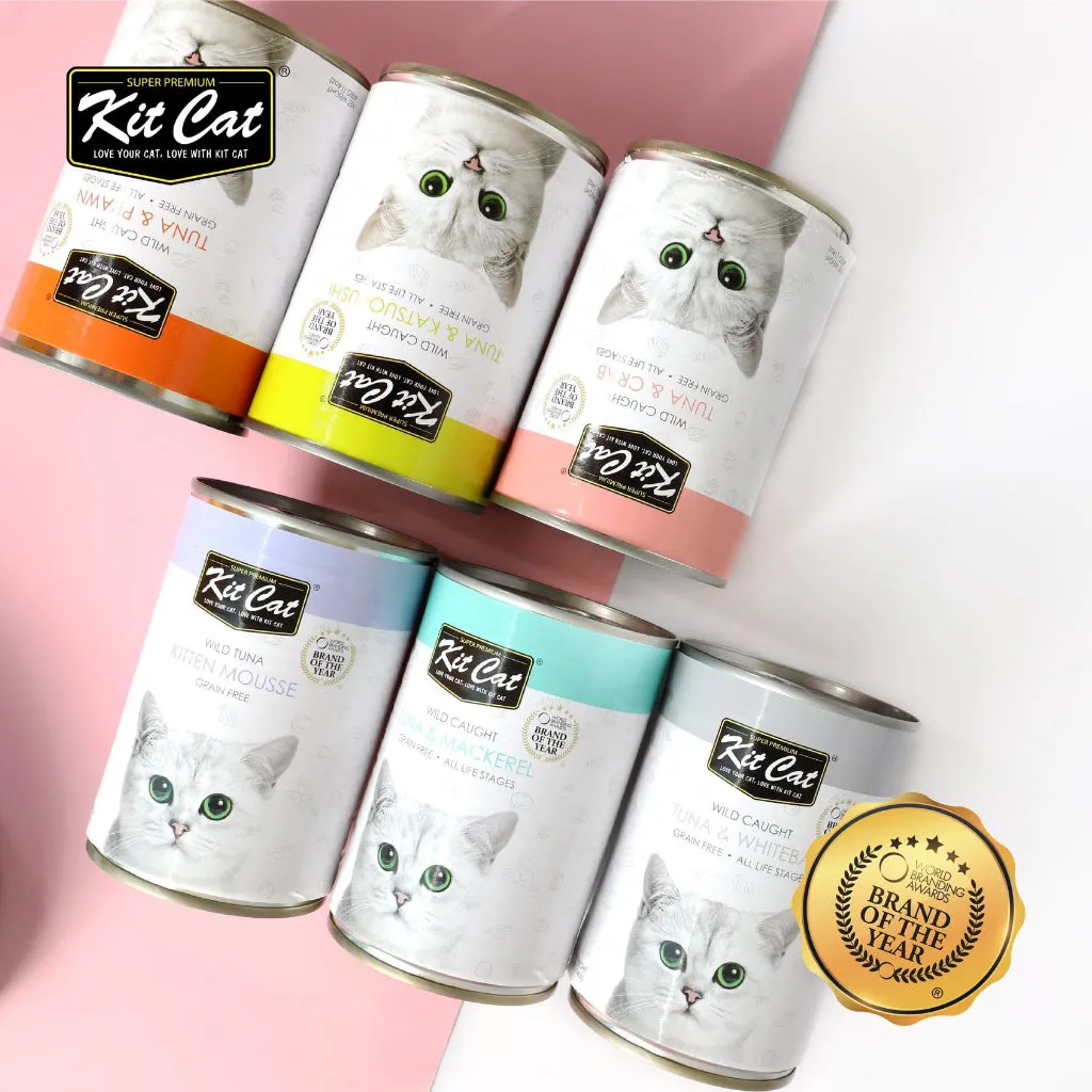 Kit Cat Super Premium Wet Cat Food 400g Can for Adult/Kitten Grain-Free, Wild-Caught, KitCat