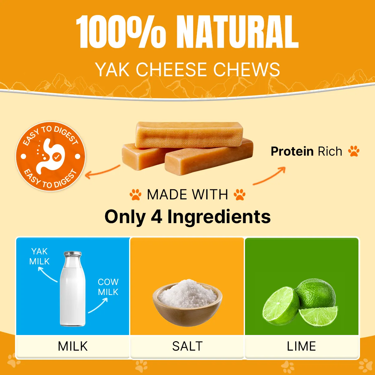 Long Lasting Yak Cheese Chews for Small Dogs - 15 sticks