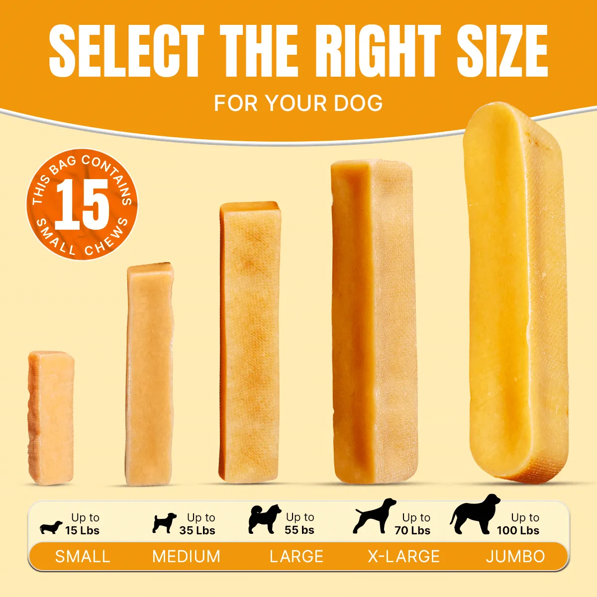 Long Lasting Yak Cheese Chews for Small Dogs - 15 sticks