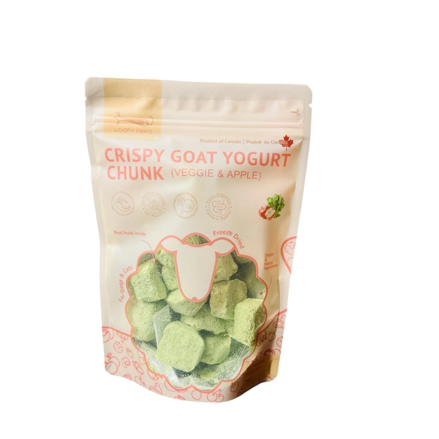 Loopy Paws Freeze-Dried Goat Yogurt with Veggie & Apple Dog and Cat Treats, 30g