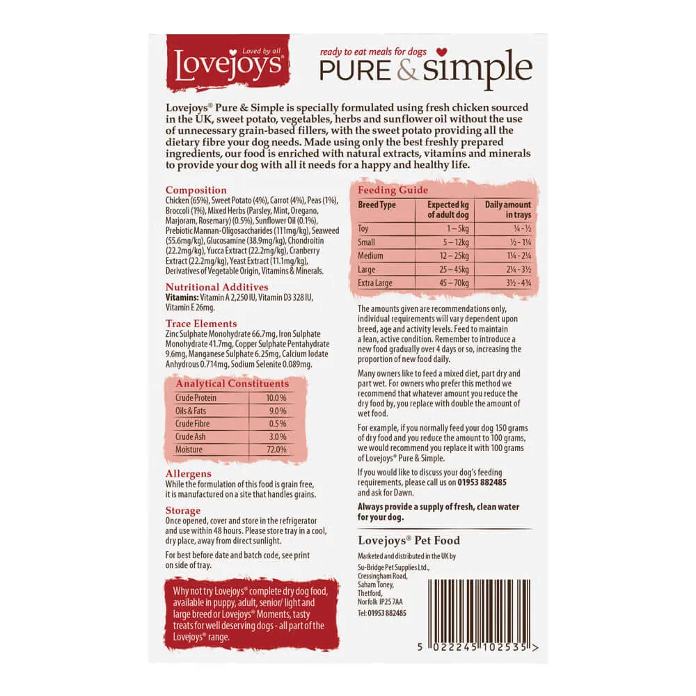 Lovejoys Chicken Pure & Simple Grain Free Complete Adult Wet Dog Food