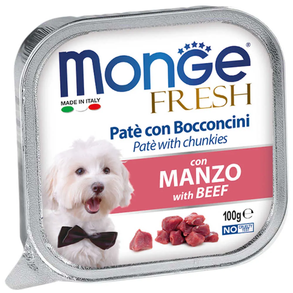 Monge Fresh Beef Pate With Chunkies Tray Dog Food 100g