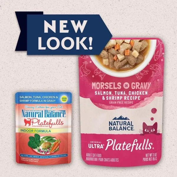 Natural Balance Platefulls Salmon, Tuna, Chicken & Shrimp Recipe Morsels in Gravy Cat Food Pouch