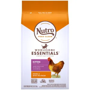 NUTRO WHOLESOME ESSENTIALS Natural Dry Cat Food, Kitten Chicken & Brown Rice Recipe, 3-lb Bag