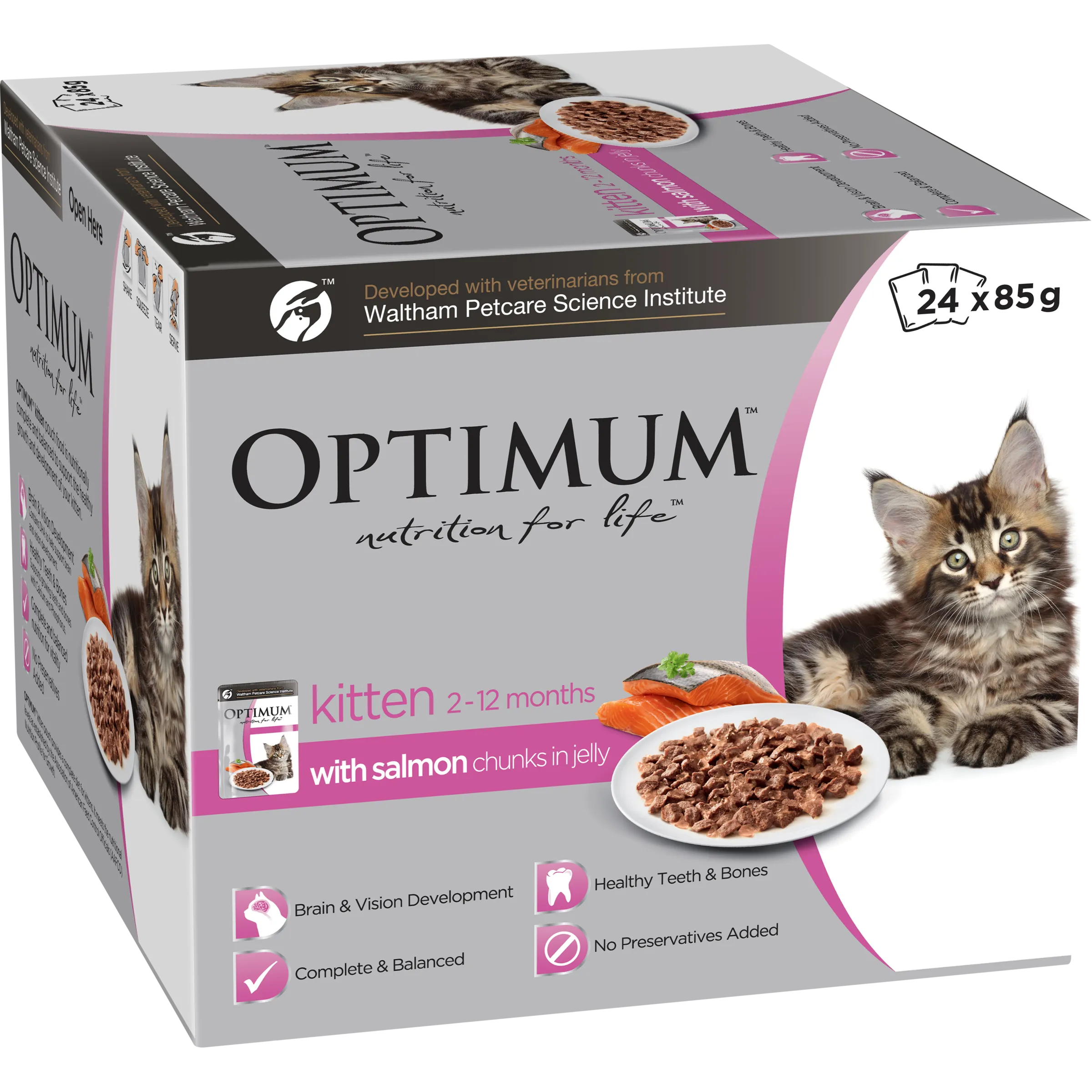 Optimum Kitten With Salmon Chunks In Jelly Wet Cat Food 85g x 24