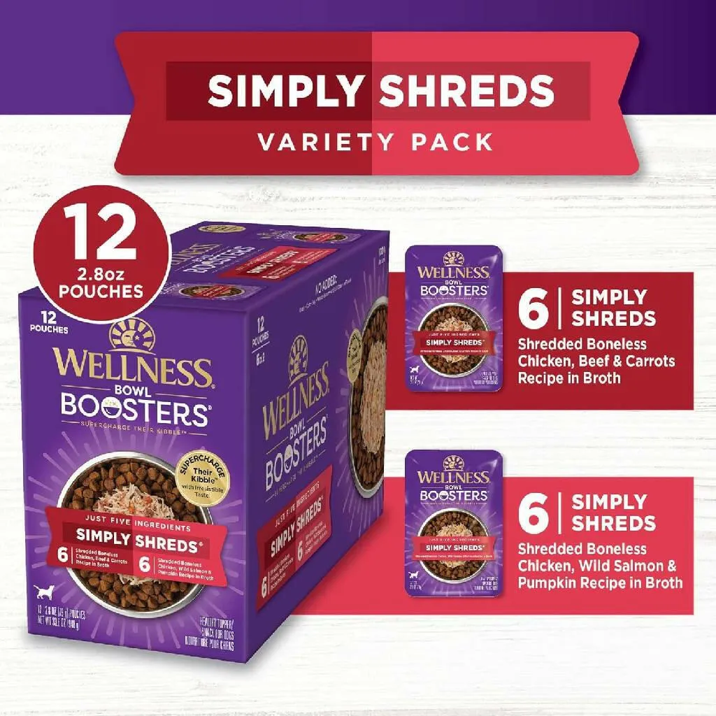 Wellness Bowl Boosters Simply Shreds Variety Pack Dog Food Topper (2.8 oz x 12 pouches)