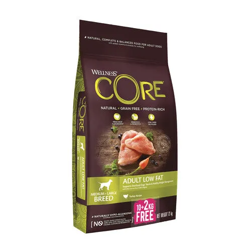 Wellness Core Healthy Weight Turkey Grain Free Adult Dry Dog Food 10kg   2kg Free